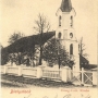 Pierwszy kościół ewangelicki z 1829r, rozebrany w 1907r. na pocztówce z 1902 roku. Ze zbiorów Jana Murawiejskiego.