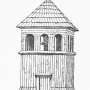 Rysunek starej dzwonnicy przy kościele w Płonce Kościelnej pochodzi z książki Zygmunta Glogera 